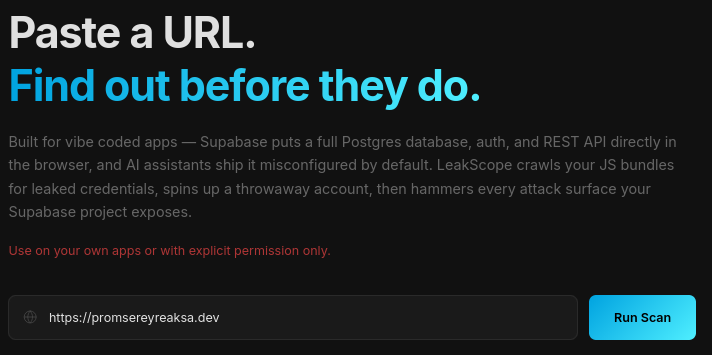 LeakScope - The security audit for your vibe-coded app