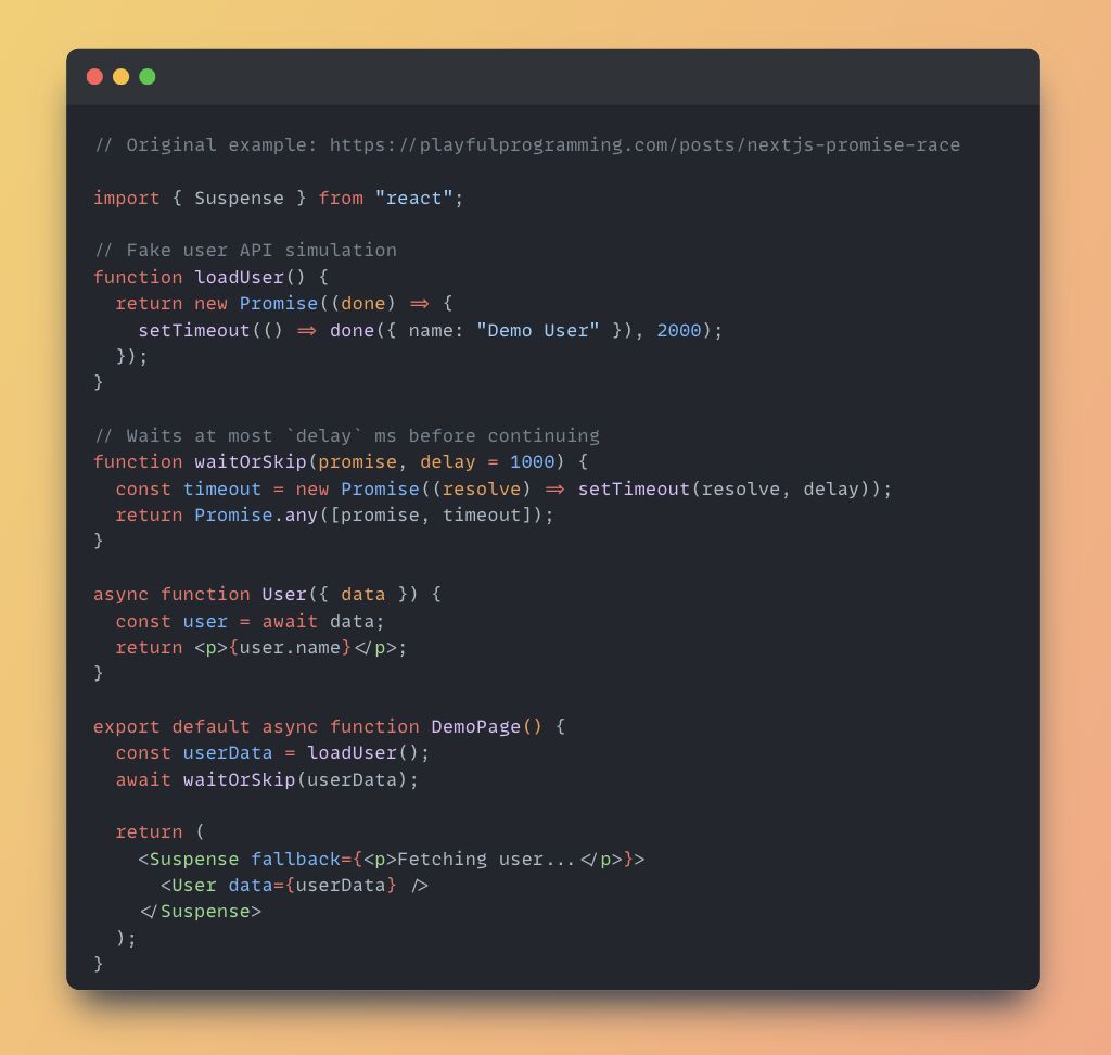 Race Server Fetches with React Server Components + Suspense